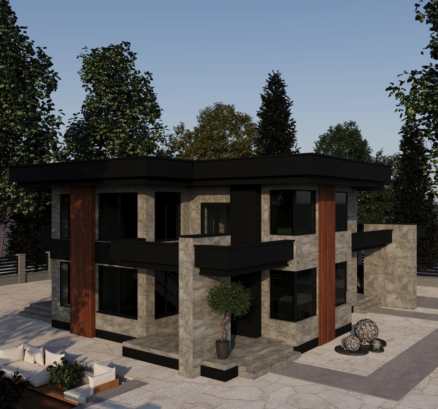 Modern ailə evi — İki mərtəbəli minimalist yaşayış evi