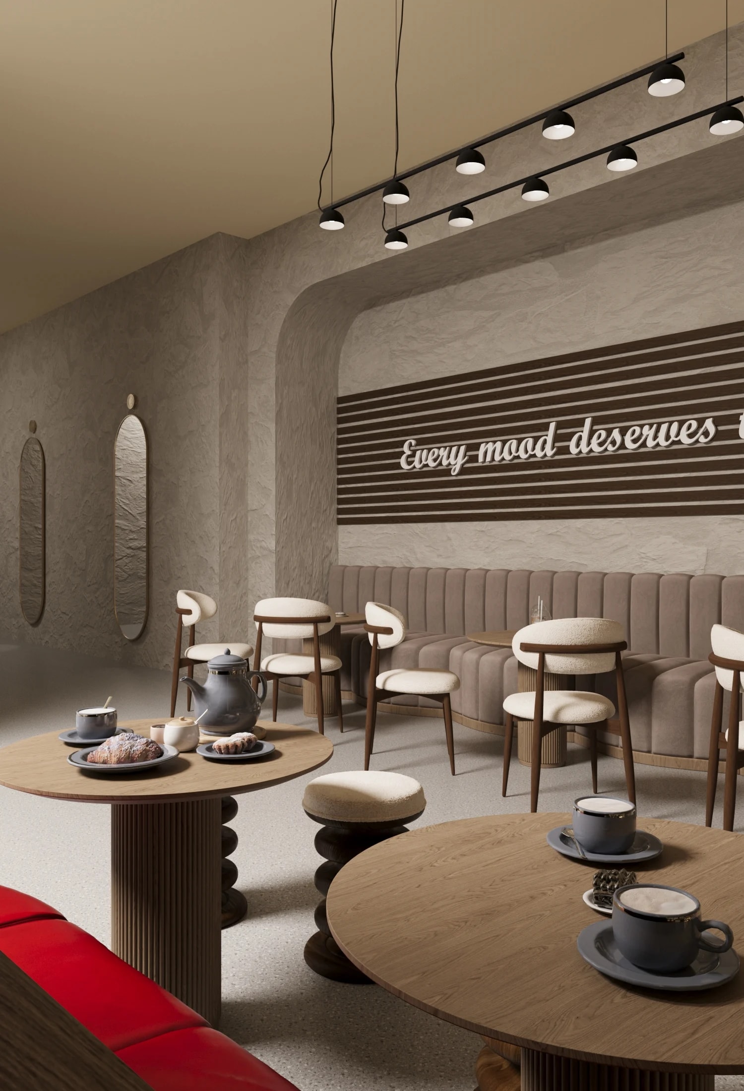 Kafe interyerinin 3D renderi